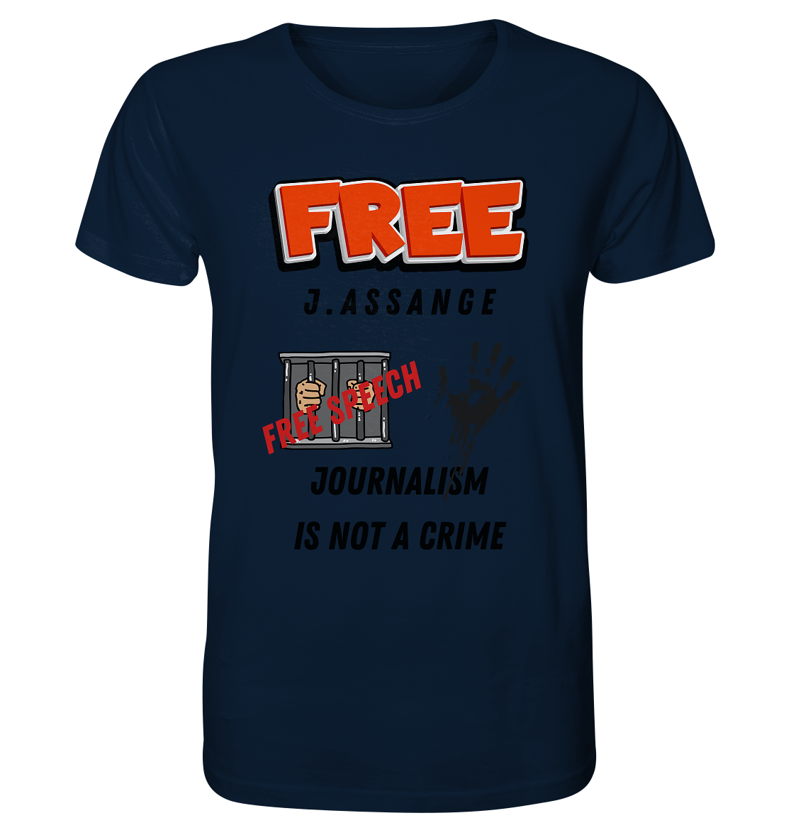 FREE J.ASSANGE - JOURNALISM IS NOT A CRIME, FREE SPEECH (2 GRAFIKEN)  - Organic Shirt