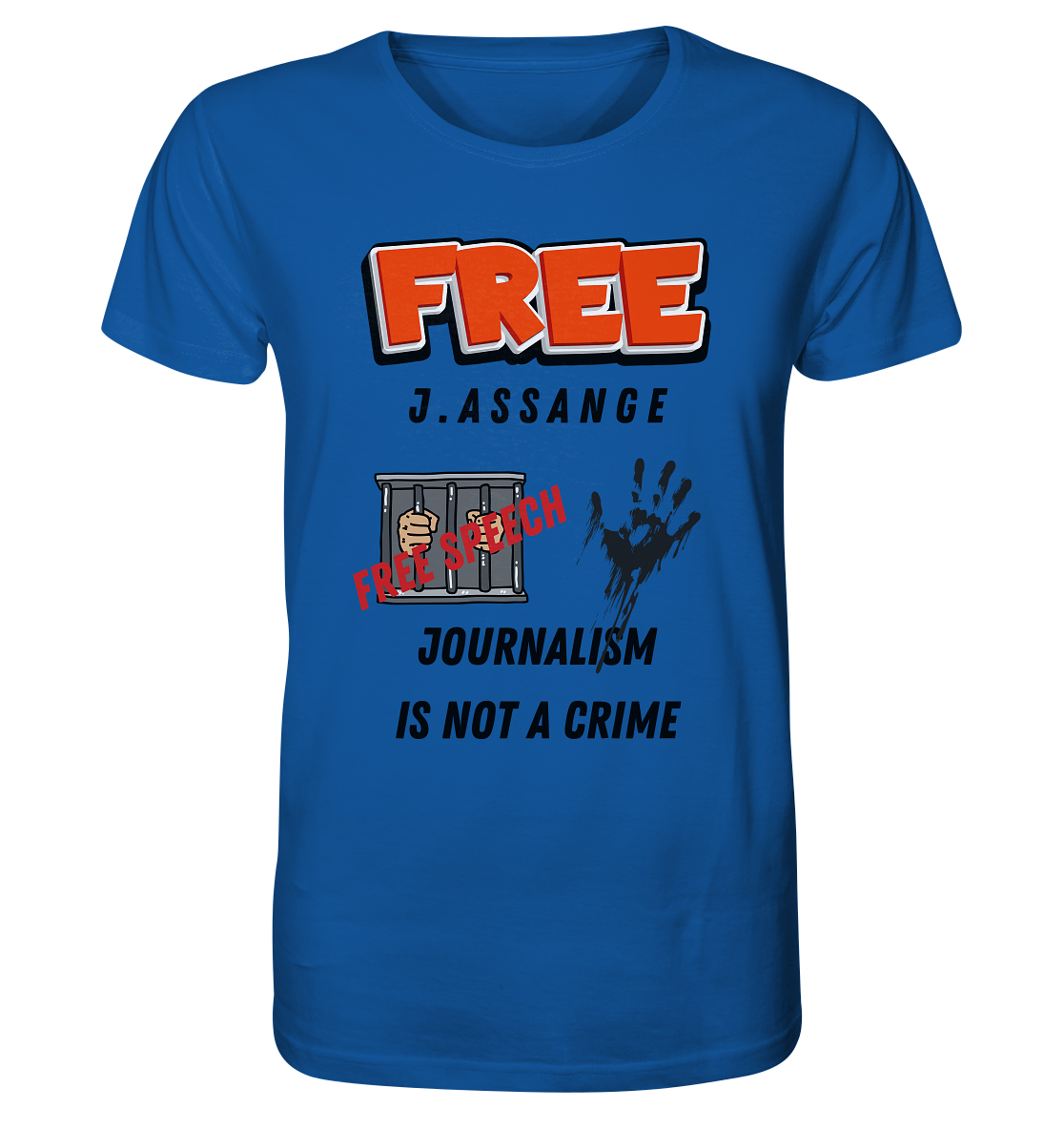 FREE J.ASSANGE - JOURNALISM IS NOT A CRIME, FREE SPEECH (2 GRAFIKEN)  - Organic Shirt