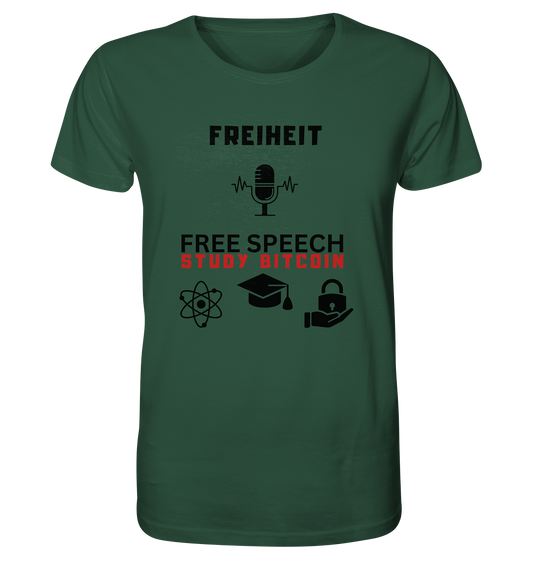 FREIHEIT (Mikrofon) FREE SPEECH, STUDY BITCOIN (+ 3 Grafiken) - Organic Shirt