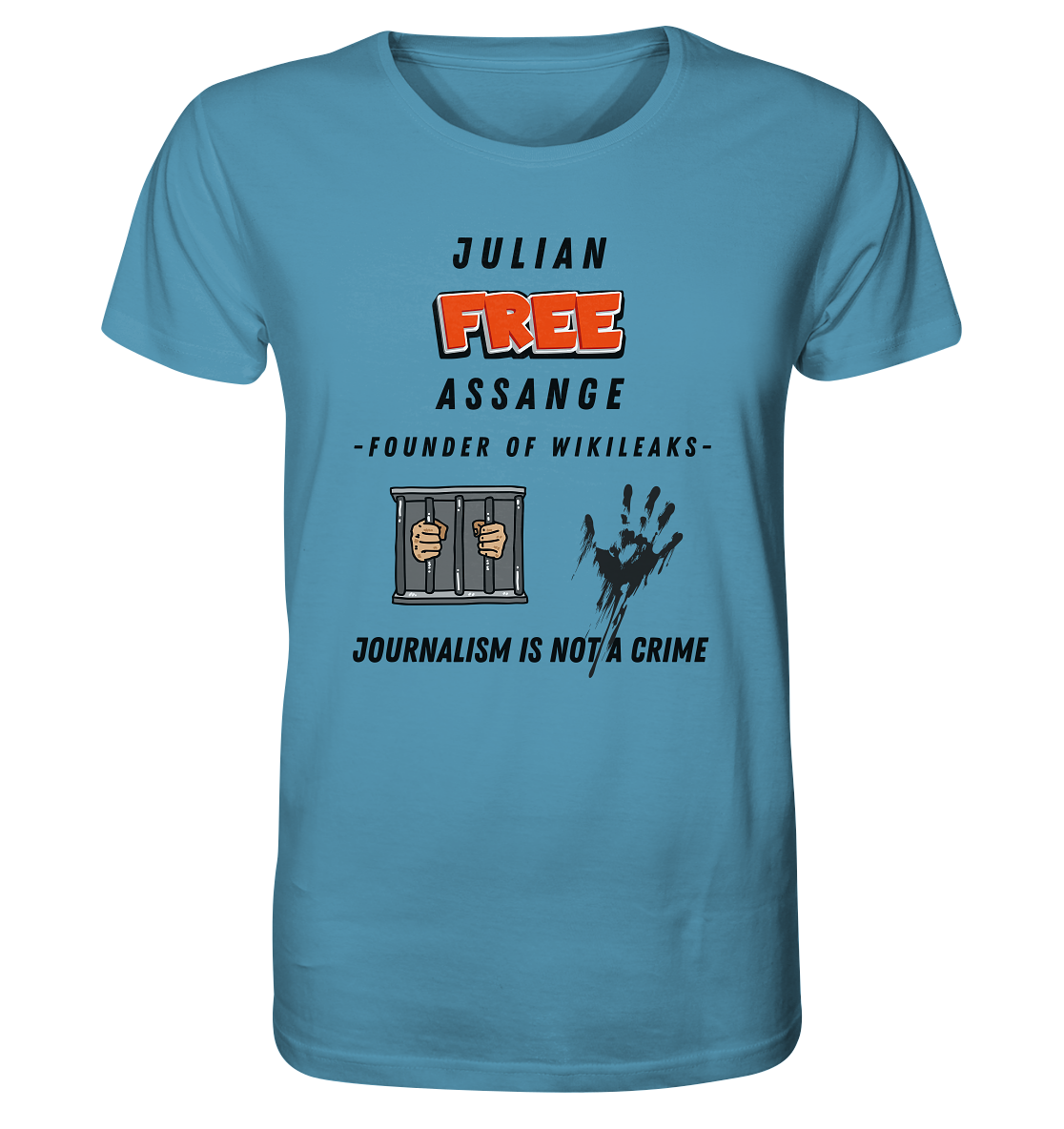 JULIAN FREE ASSANGE (little) - FOUNDER OF WIKILEAKS - JOURNALISM IS NOT A CRIME (2 GRAFIKEN) - Organic Shirt