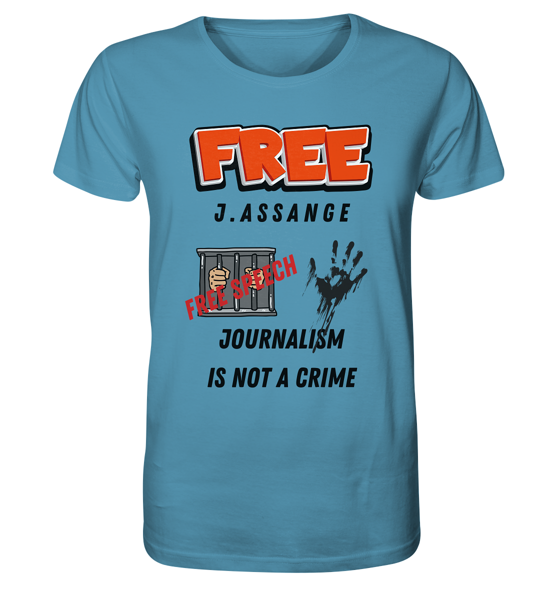 FREE J.ASSANGE - JOURNALISM IS NOT A CRIME, FREE SPEECH (2 GRAFIKEN)  - Organic Shirt