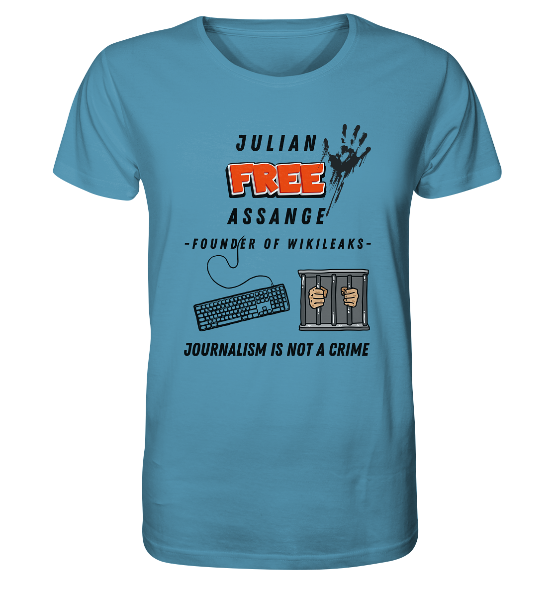 JULIAN FREE ASSANGE - FOUNDER OF WIKILEAKS - JOURNALISM IS NOT A CRIME (GRAFIKEN, Tastatur, Zelle, Hand))  - Organic Shirt