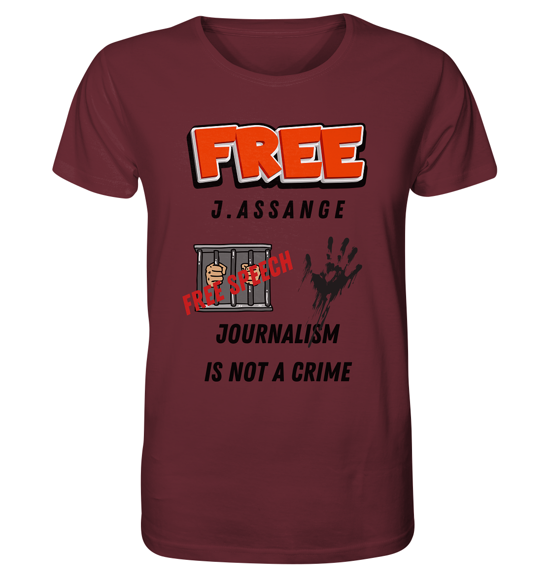 FREE J.ASSANGE - JOURNALISM IS NOT A CRIME, FREE SPEECH (2 GRAFIKEN)  - Organic Shirt