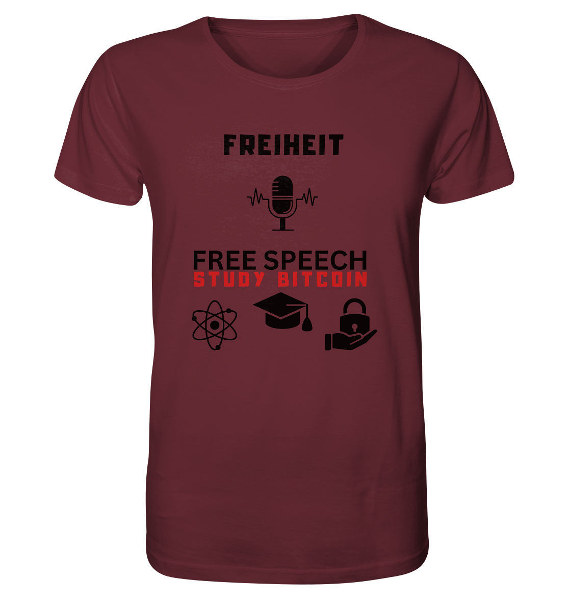 FREIHEIT (Mikrofon) FREE SPEECH, STUDY BITCOIN (+ 3 Grafiken) - Organic Shirt