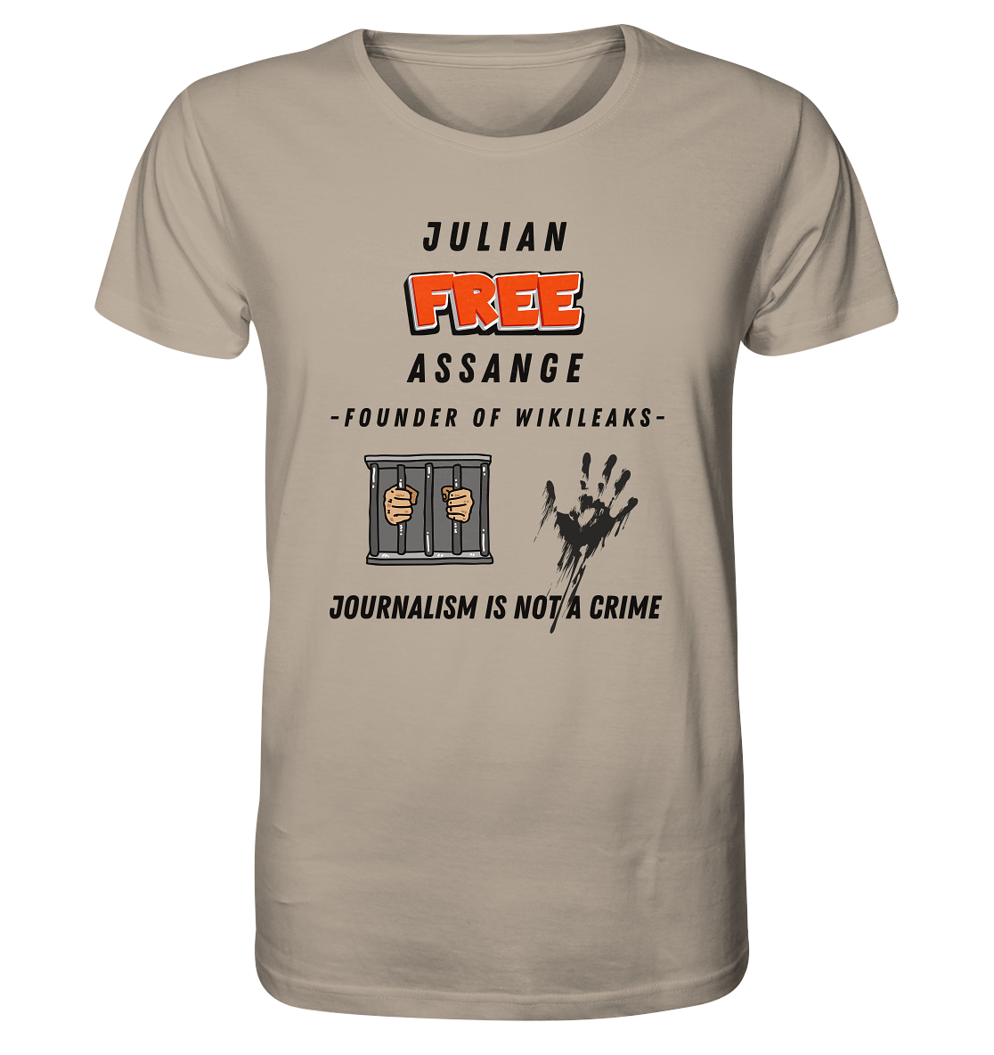 JULIAN FREE ASSANGE (little) - FOUNDER OF WIKILEAKS - JOURNALISM IS NOT A CRIME (2 GRAFIKEN) - Organic Shirt