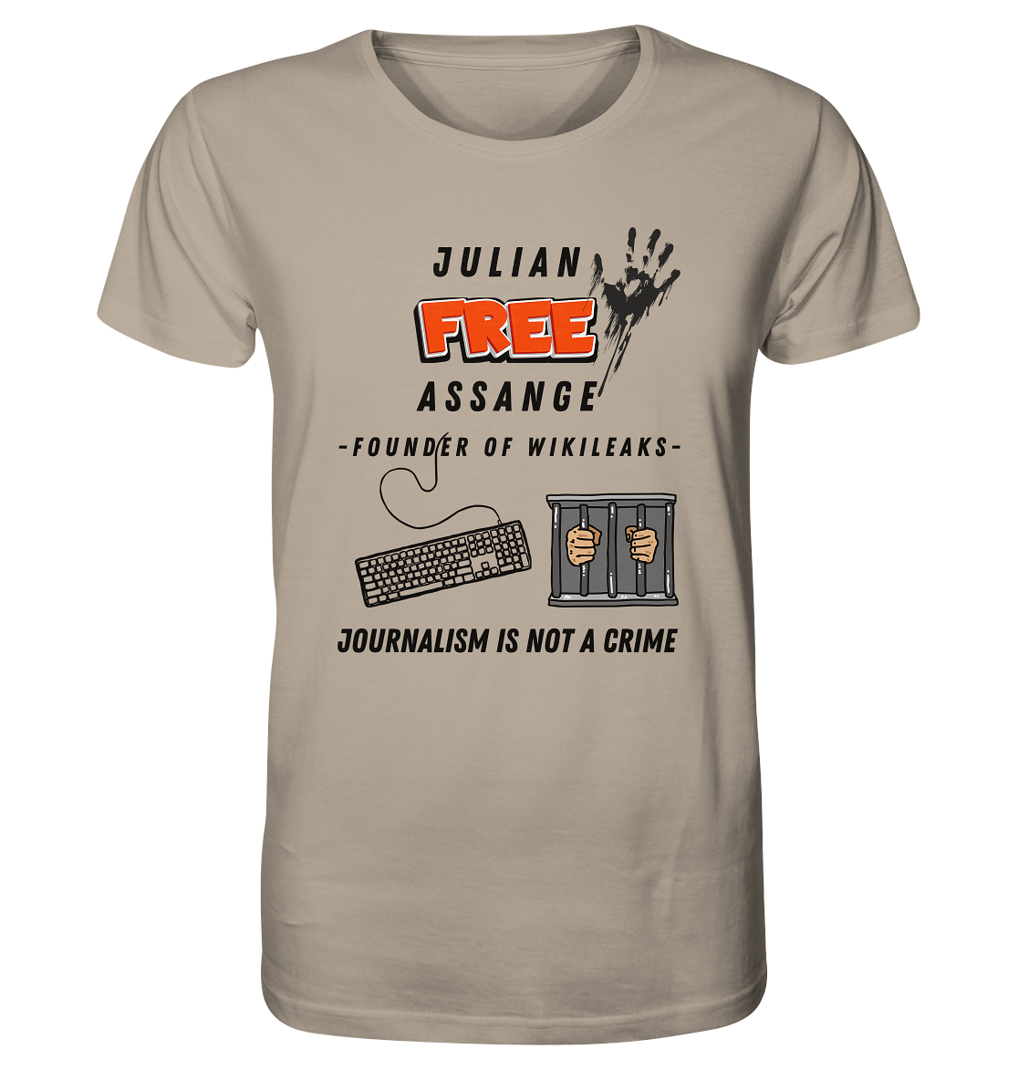 JULIAN FREE ASSANGE - FOUNDER OF WIKILEAKS - JOURNALISM IS NOT A CRIME (GRAFIKEN, Tastatur, Zelle, Hand))  - Organic Shirt