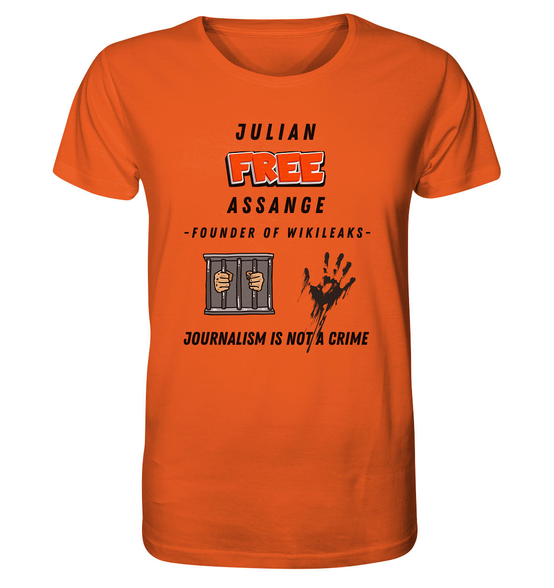 JULIAN FREE ASSANGE (little) - FOUNDER OF WIKILEAKS - JOURNALISM IS NOT A CRIME (2 GRAFIKEN) - Organic Shirt