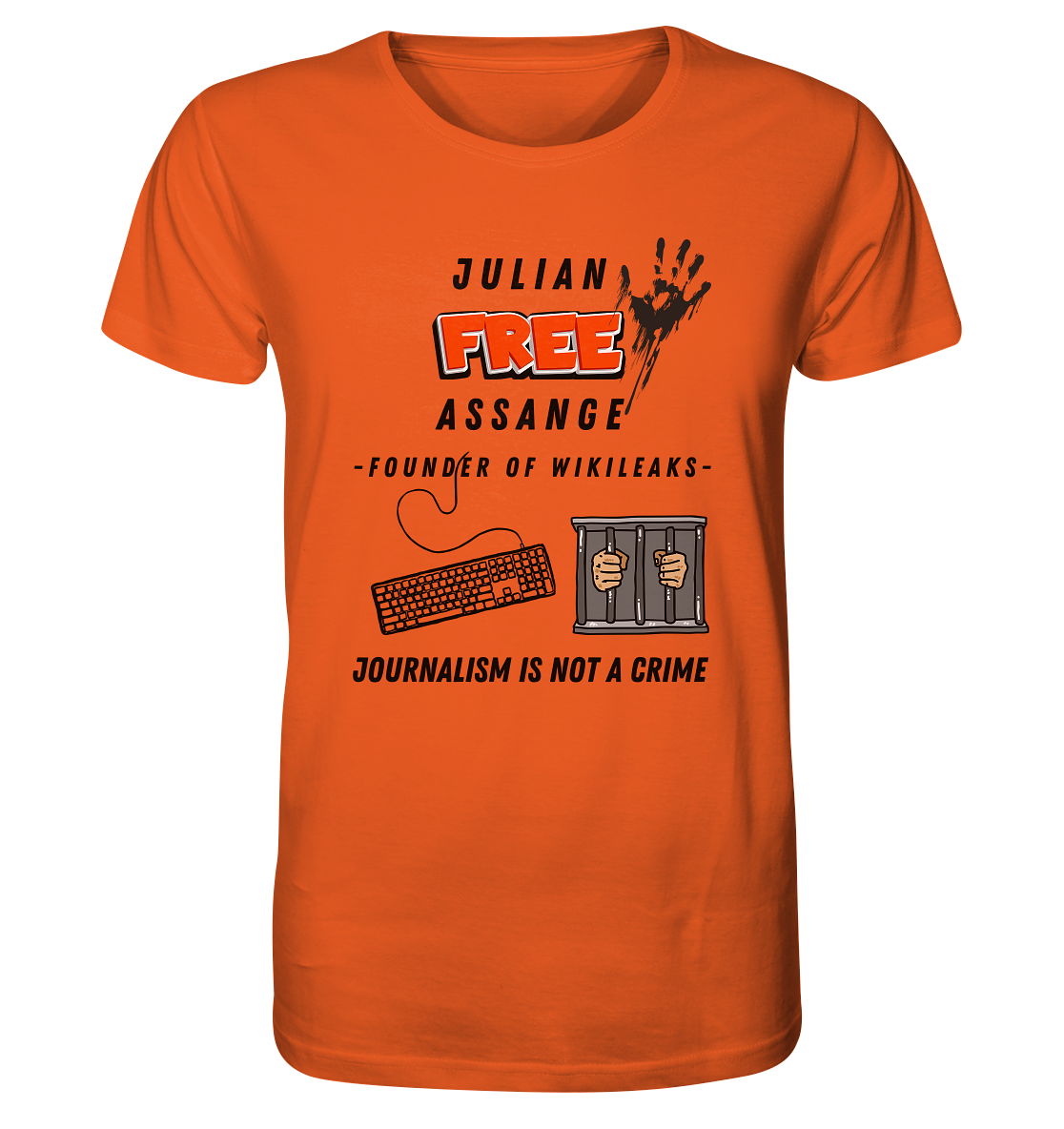 JULIAN FREE ASSANGE - FOUNDER OF WIKILEAKS - JOURNALISM IS NOT A CRIME (GRAFIKEN, Tastatur, Zelle, Hand))  - Organic Shirt