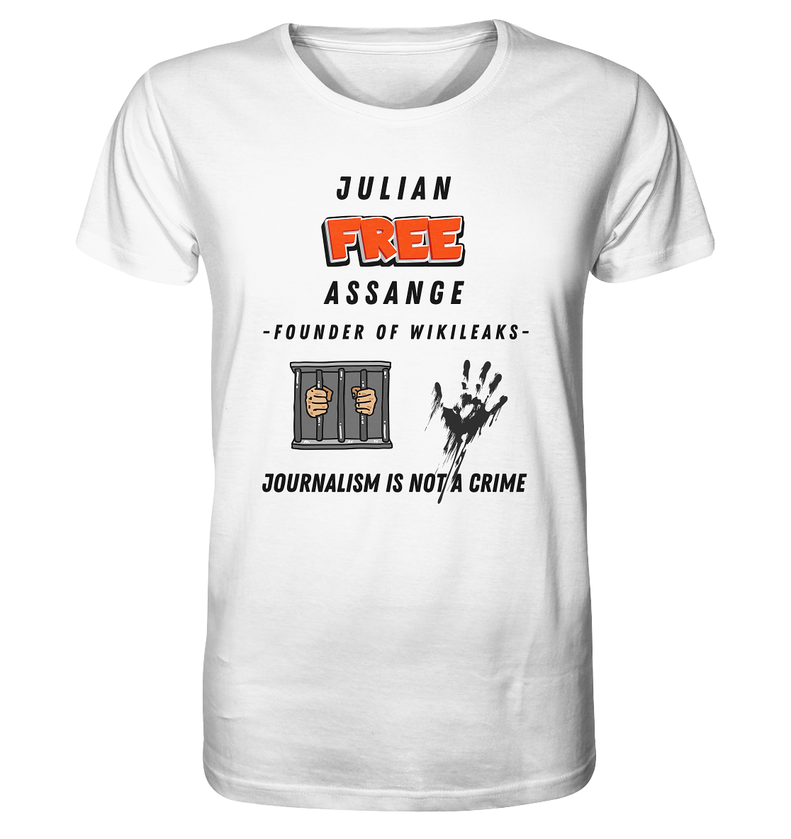 JULIAN FREE ASSANGE (little) - FOUNDER OF WIKILEAKS - JOURNALISM IS NOT A CRIME (2 GRAFIKEN) - Organic Shirt