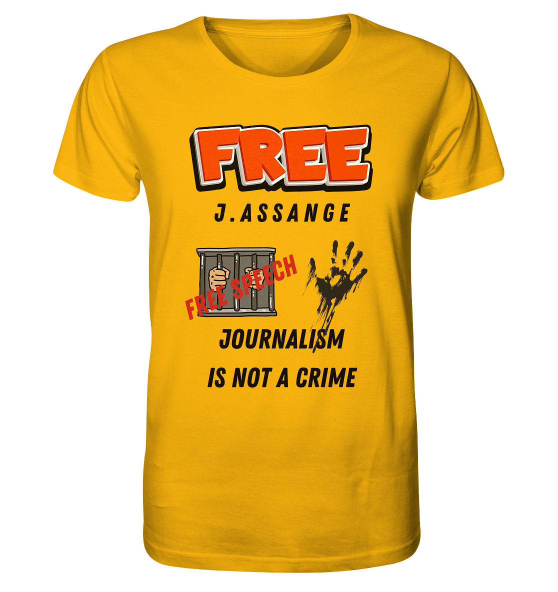 FREE J.ASSANGE - JOURNALISM IS NOT A CRIME, FREE SPEECH (2 GRAFIKEN)  - Organic Shirt