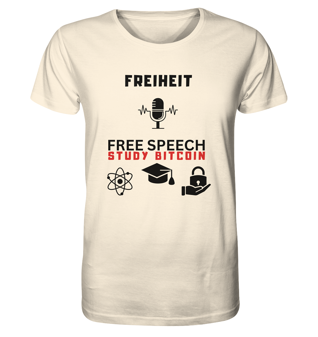 FREIHEIT (Mikrofon) FREE SPEECH, STUDY BITCOIN (+ 3 Grafiken) - Organic Shirt