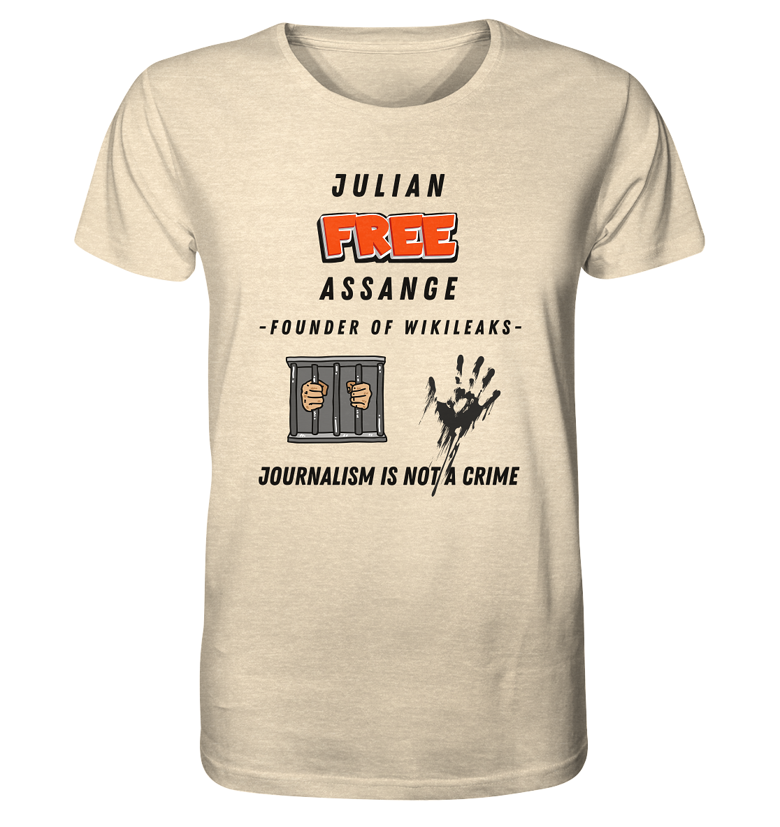 JULIAN FREE ASSANGE (little) - FOUNDER OF WIKILEAKS - JOURNALISM IS NOT A CRIME (2 GRAFIKEN) - Organic Shirt