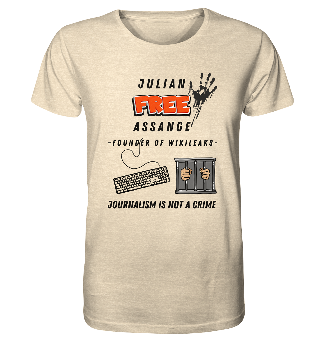 JULIAN FREE ASSANGE - FOUNDER OF WIKILEAKS - JOURNALISM IS NOT A CRIME (GRAFIKEN, Tastatur, Zelle, Hand))  - Organic Shirt