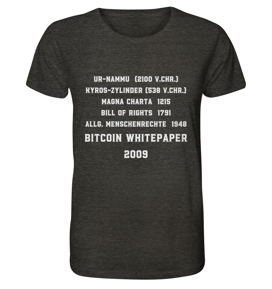 Wichtigste Dokumente der Welt bis zum BITCOIN Whitepaper (2009) - Organic Shirt (meliert)