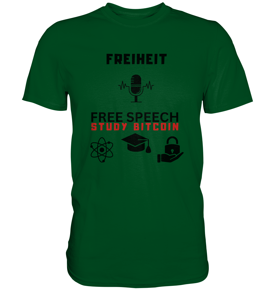 FREIHEIT (Mikrofon) FREE SPEECH, STUDY BITCOIN (+ 3 Grafiken) - Premium Shirt