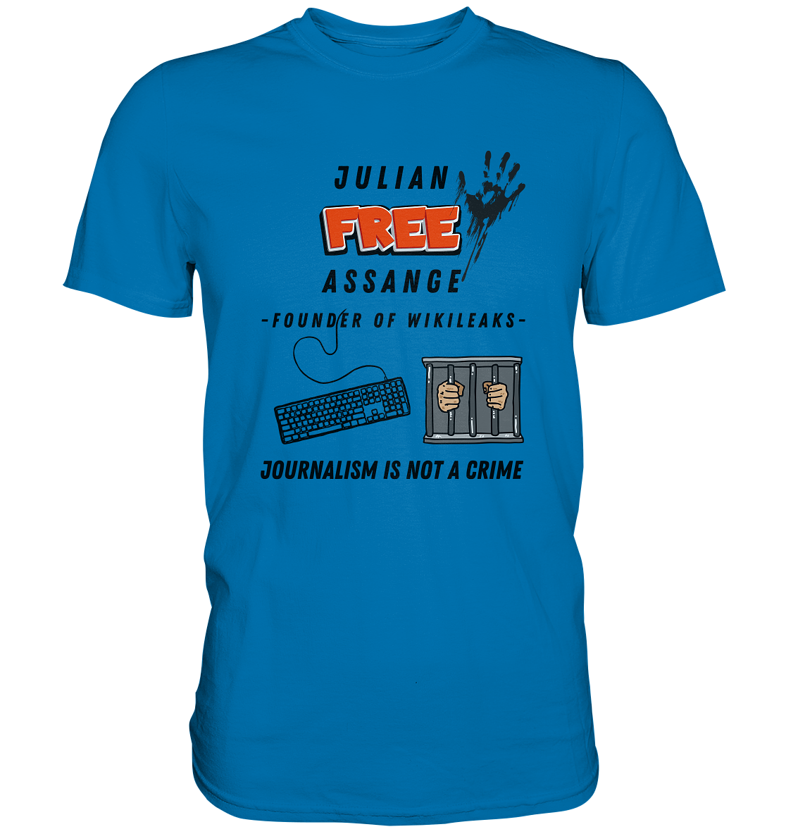 JULIAN FREE ASSANGE - FOUNDER OF WIKILEAKS - JOURNALISM IS NOT A CRIME (GRAFIKEN, Tastatur, Zelle, Hand) - Premium Shirt