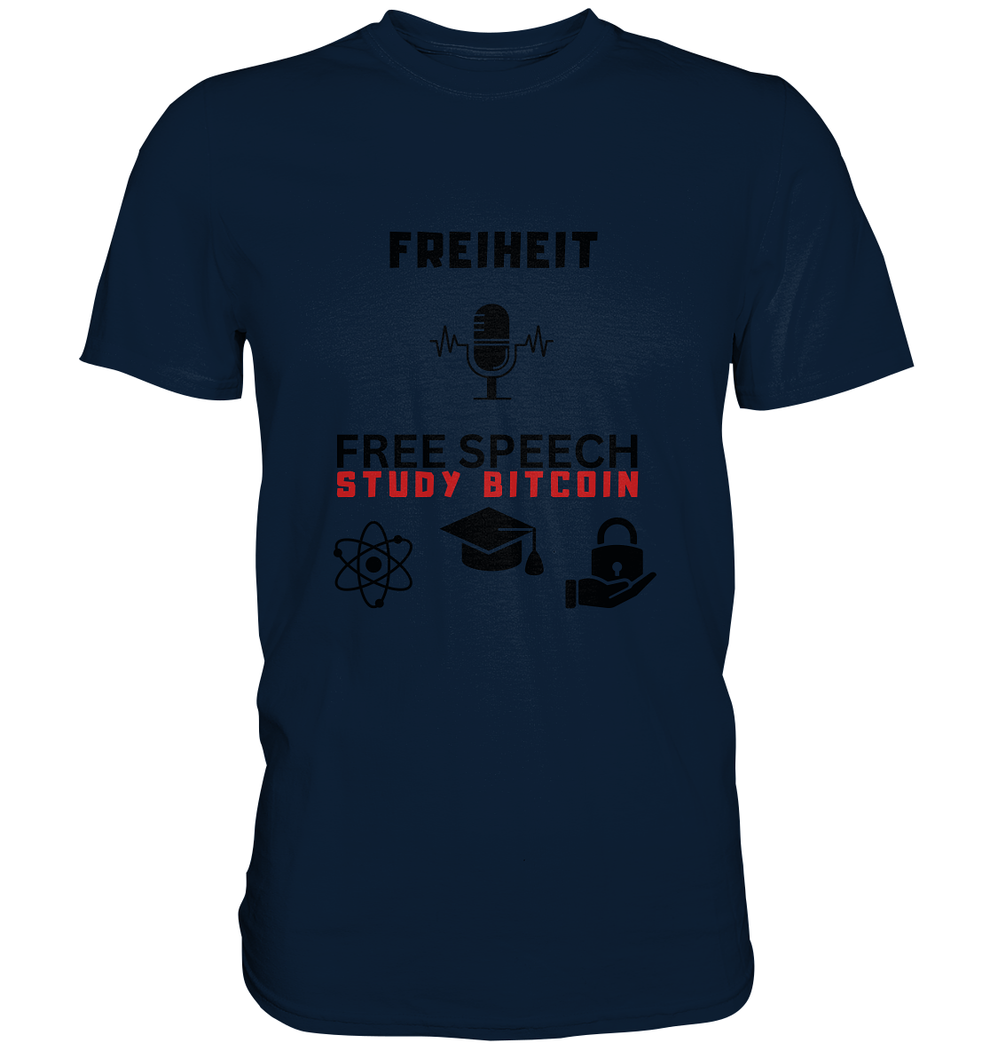 FREIHEIT (Mikrofon) FREE SPEECH, STUDY BITCOIN (3 Grafiken) - LADIES COLLECTION 21% automat. Rabatt bis zum Halving 2024   - Premium Shirt