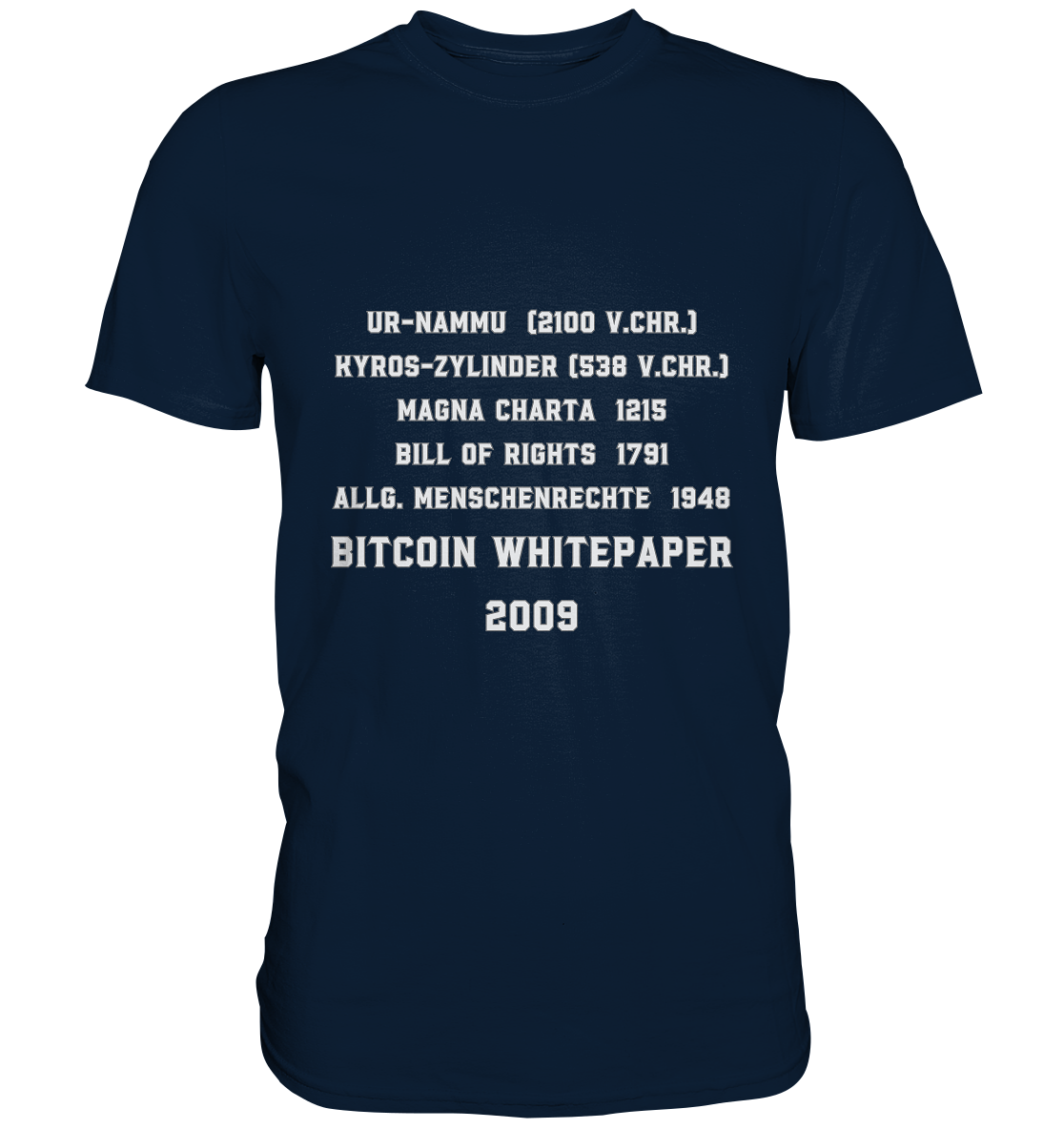 Wichtigste Dokumente der Welt bis zum BITCOIN Whitepaper (2009) - Premium Shirt