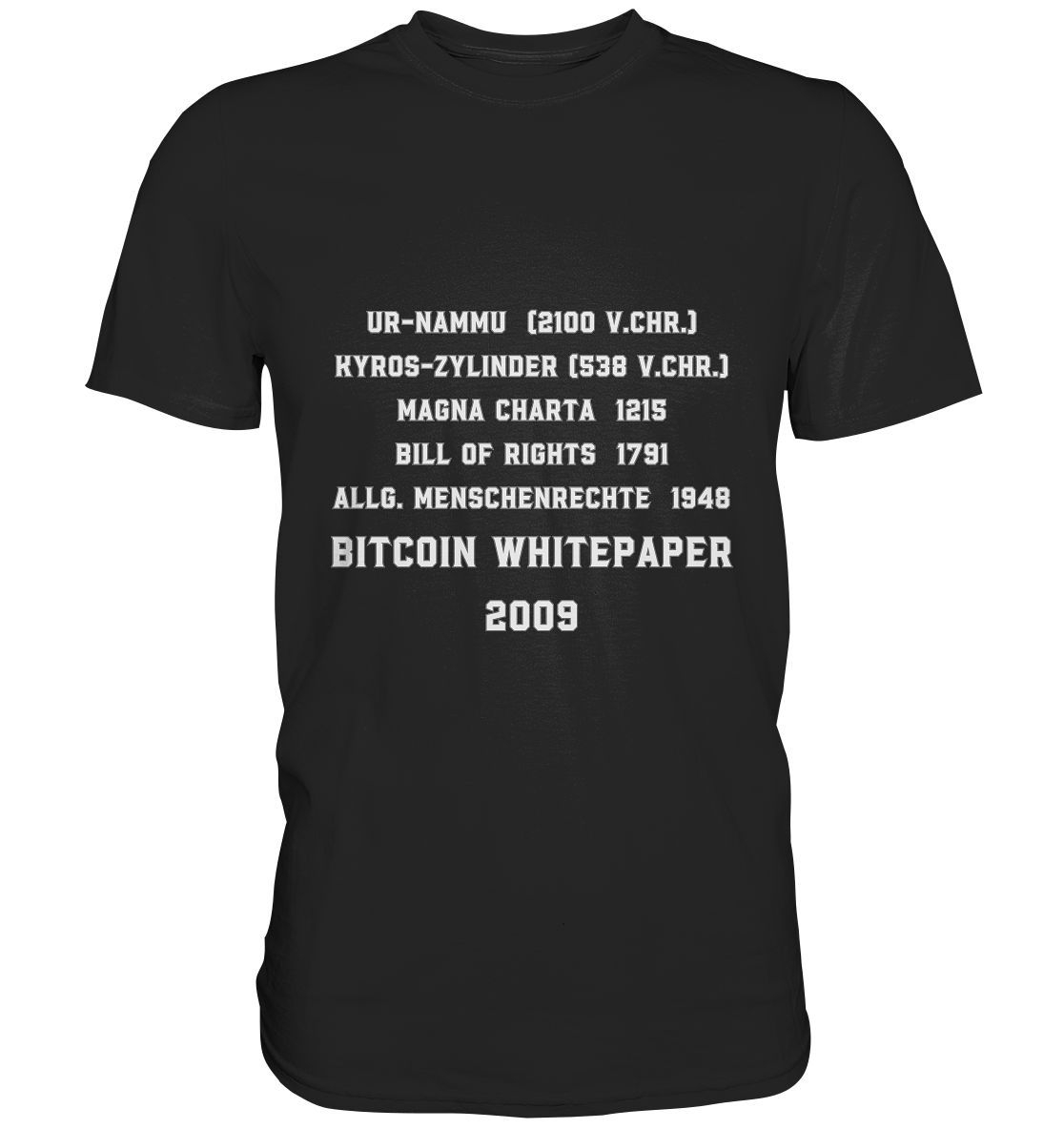 Wichtigste Dokumente der Welt bis zum BITCOIN Whitepaper (2009) - Premium Shirt