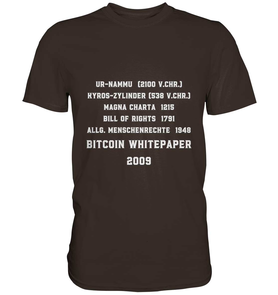 Wichtigste Dokumente der Welt bis zum BITCOIN Whitepaper (2009) - Premium Shirt