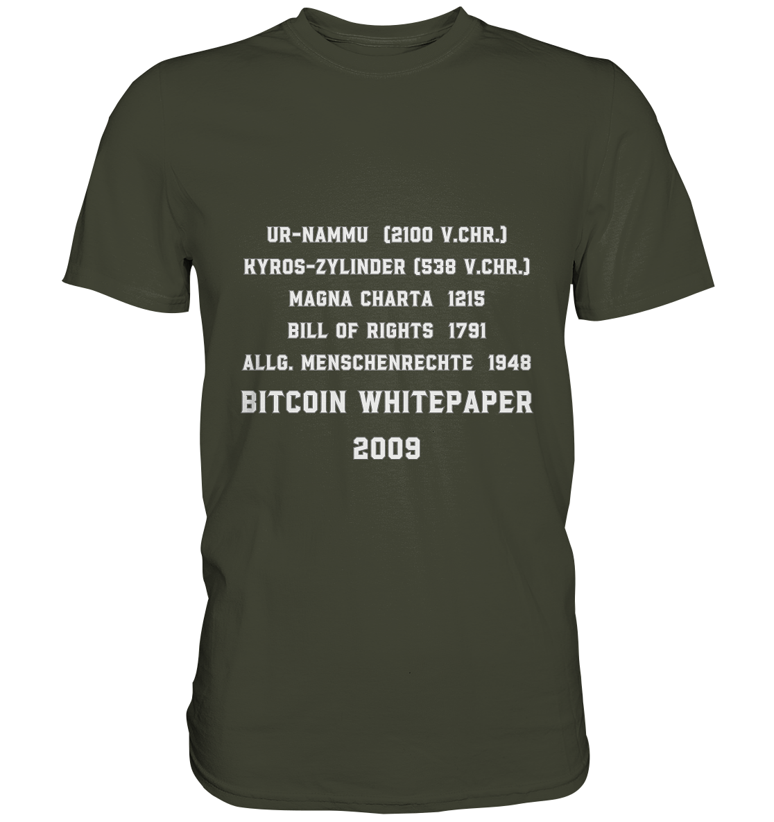 Wichtigste Dokumente der Welt bis zum BITCOIN Whitepaper (2009) - Premium Shirt