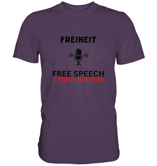 FREIHEIT (Mikrofon) FREE SPEECH, STUDY BITCOIN - LADIES COLLECTION 21% automat. Rabatt bis zum Halving 2024   - Premium Shirt