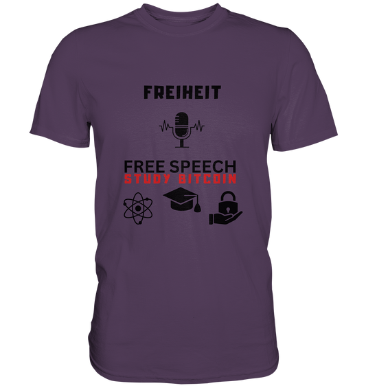 FREIHEIT (Mikrofon) FREE SPEECH, STUDY BITCOIN (3 Grafiken) - LADIES COLLECTION 21% automat. Rabatt bis zum Halving 2024   - Premium Shirt