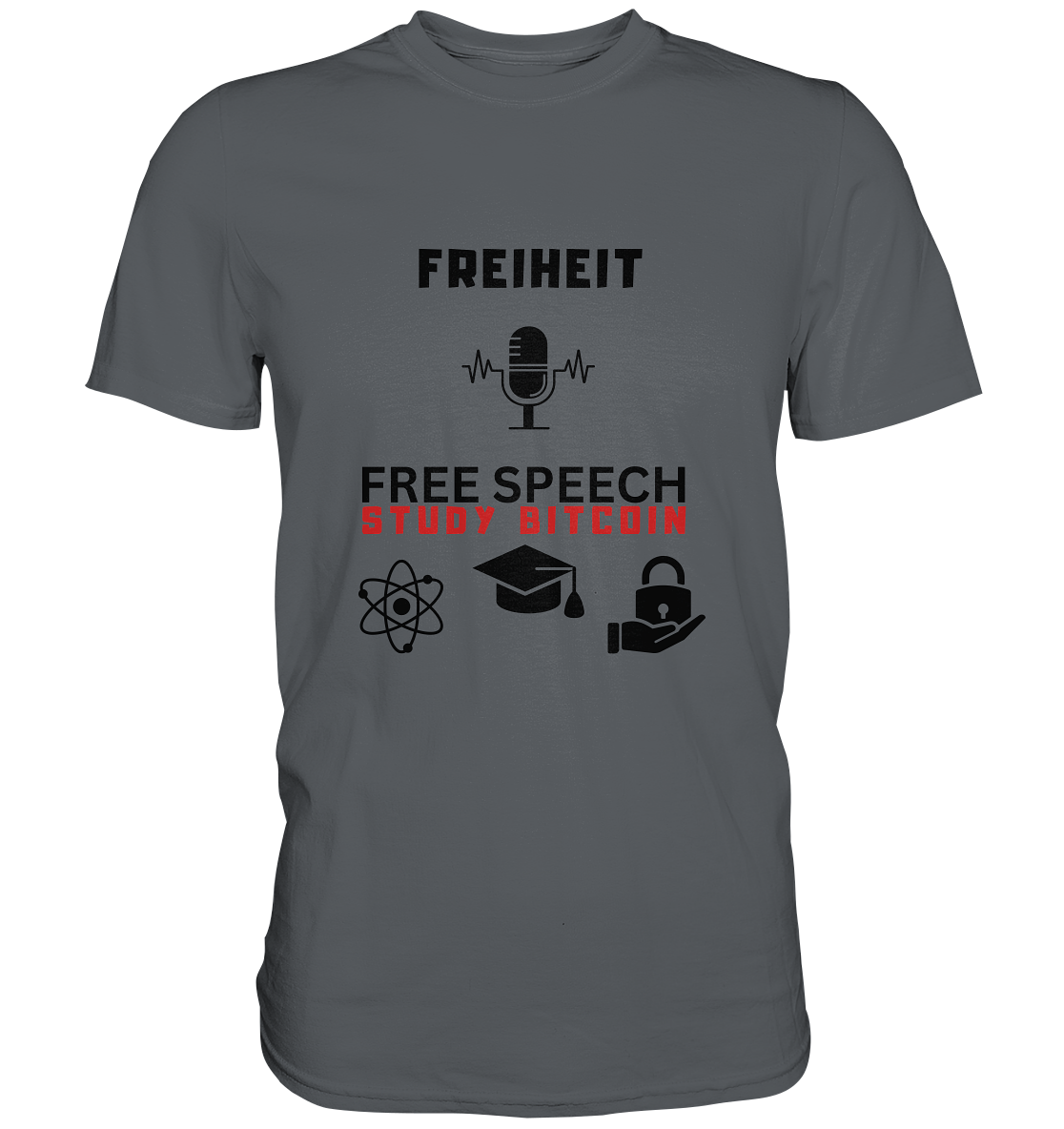 FREIHEIT (Mikrofon) FREE SPEECH, STUDY BITCOIN (3 Grafiken) - LADIES COLLECTION 21% automat. Rabatt bis zum Halving 2024   - Premium Shirt