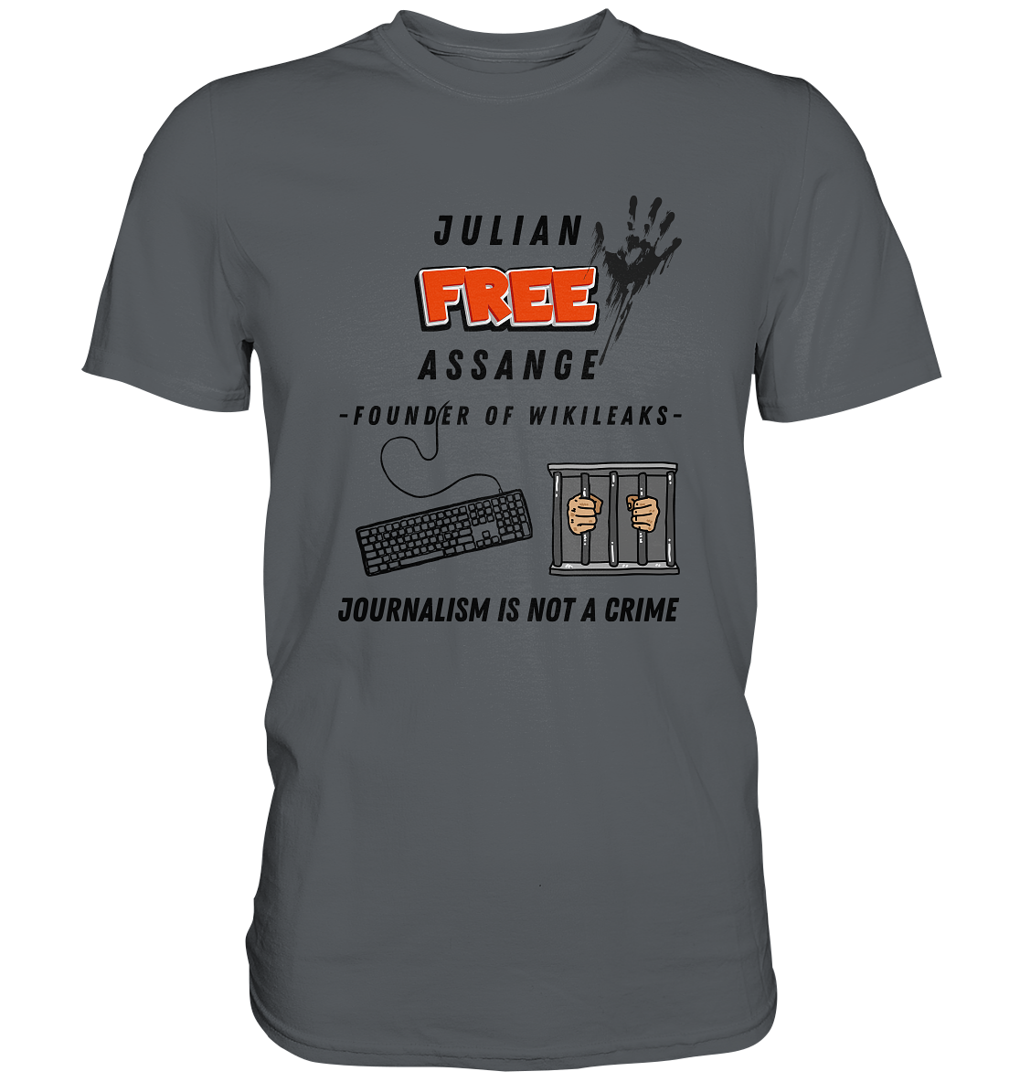 JULIAN FREE ASSANGE - FOUNDER OF WIKILEAKS - JOURNALISM IS NOT A CRIME (GRAFIKEN, Tastatur, Zelle, Hand) - Premium Shirt