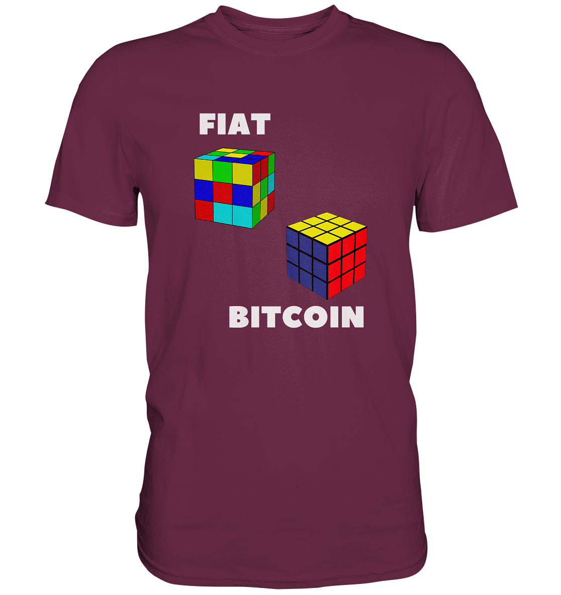 FIAT Cube & BITCOIN Cube - weisse Schrift, gerade (Ladies Collection 21% Rabatt bis zum Halving 2024) - Premium Shirt