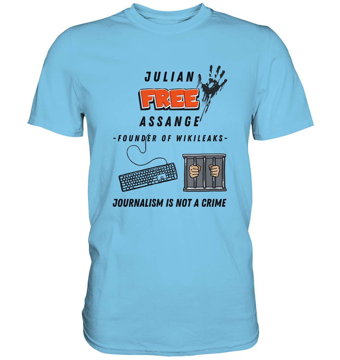 JULIAN FREE ASSANGE - FOUNDER OF WIKILEAKS - JOURNALISM IS NOT A CRIME (GRAFIKEN, Tastatur, Zelle, Hand) - Premium Shirt