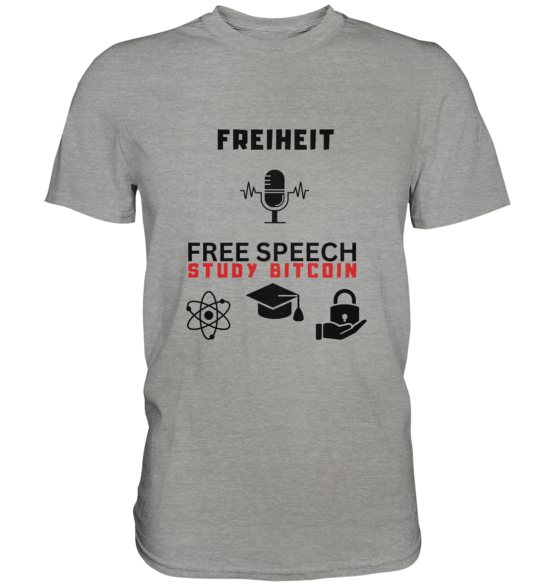 FREIHEIT (Mikrofon) FREE SPEECH, STUDY BITCOIN (3 Grafiken) - LADIES COLLECTION 21% automat. Rabatt bis zum Halving 2024   - Premium Shirt