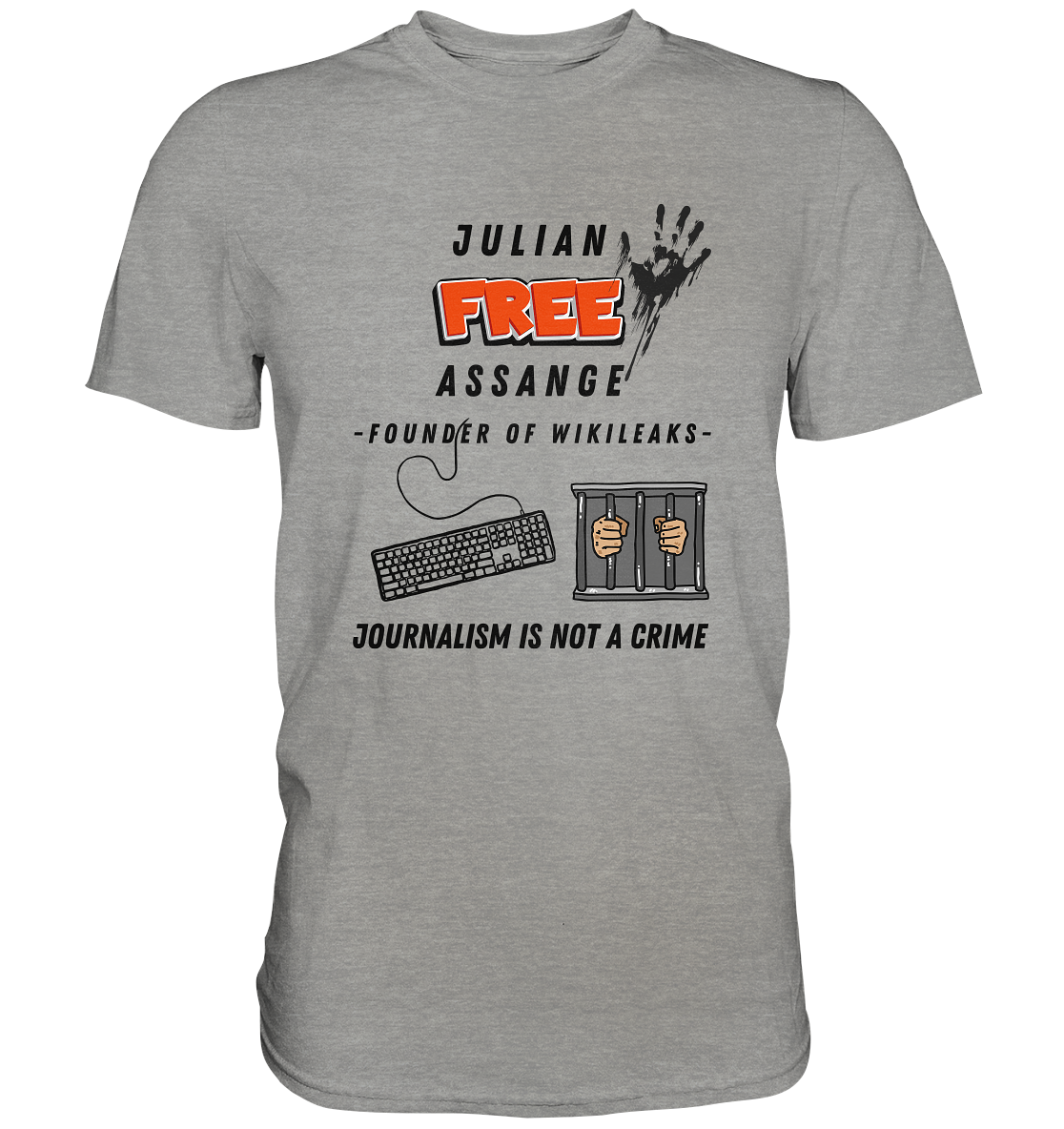 JULIAN FREE ASSANGE - FOUNDER OF WIKILEAKS - JOURNALISM IS NOT A CRIME (GRAFIKEN, Tastatur, Zelle, Hand) - Premium Shirt