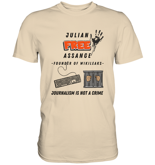 JULIAN FREE ASSANGE - FOUNDER OF WIKILEAKS - JOURNALISM IS NOT A CRIME (GRAFIKEN, Tastatur, Zelle, Hand) - Premium Shirt