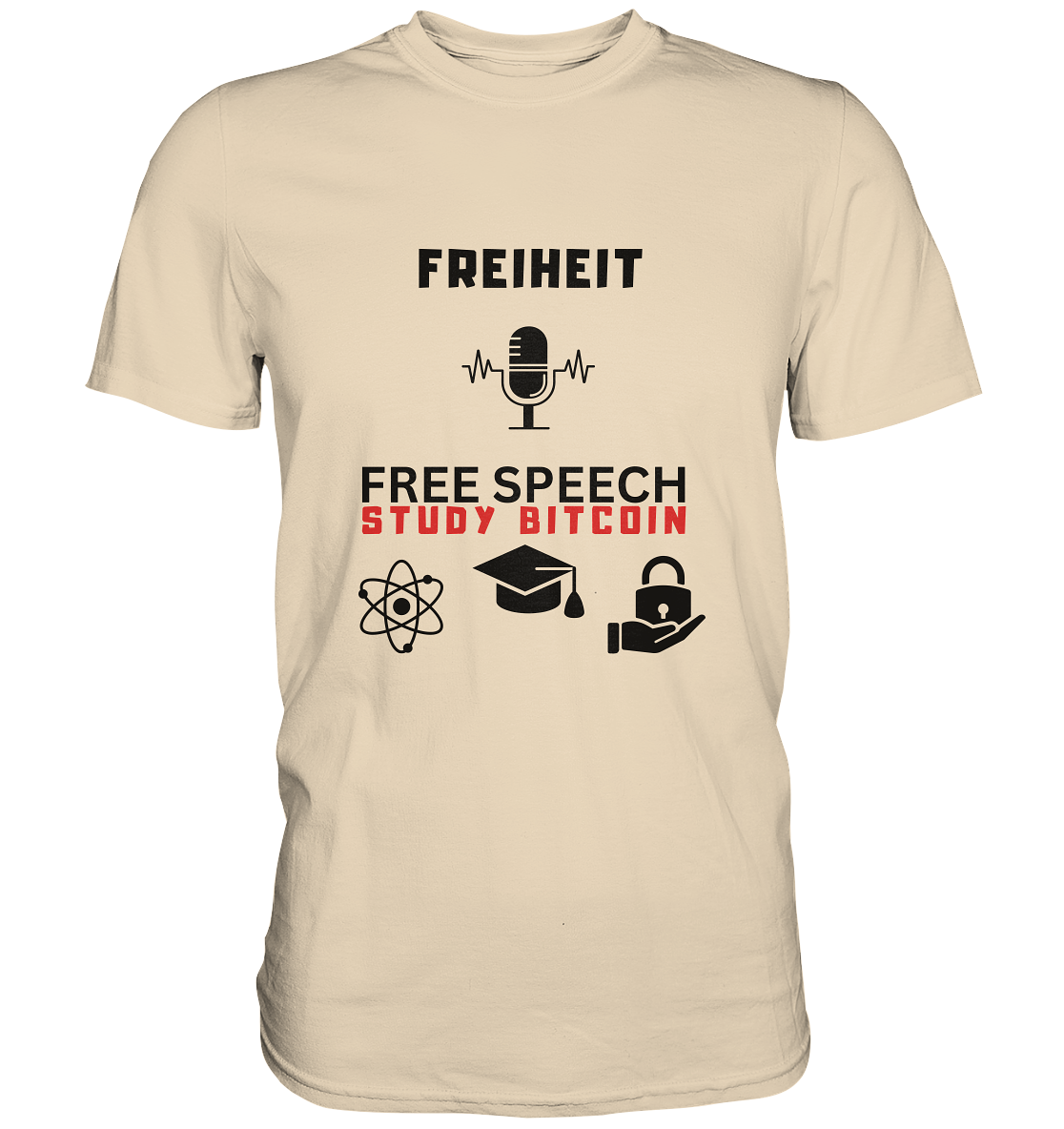 FREIHEIT (Mikrofon) FREE SPEECH, STUDY BITCOIN (3 Grafiken) - LADIES COLLECTION 21% automat. Rabatt bis zum Halving 2024   - Premium Shirt