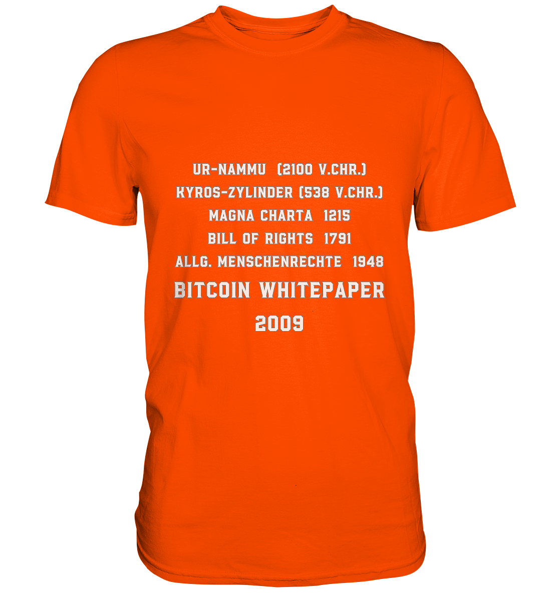 Wichtigste Dokumente der Welt bis zum BITCOIN Whitepaper (2009) - Premium Shirt