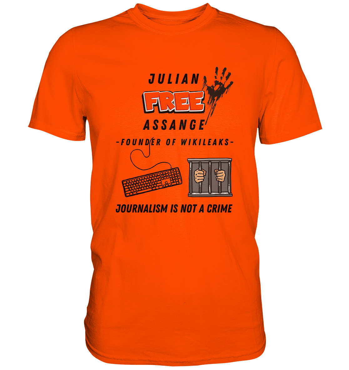 JULIAN FREE ASSANGE - FOUNDER OF WIKILEAKS - JOURNALISM IS NOT A CRIME (GRAFIKEN, Tastatur, Zelle, Hand) - Premium Shirt