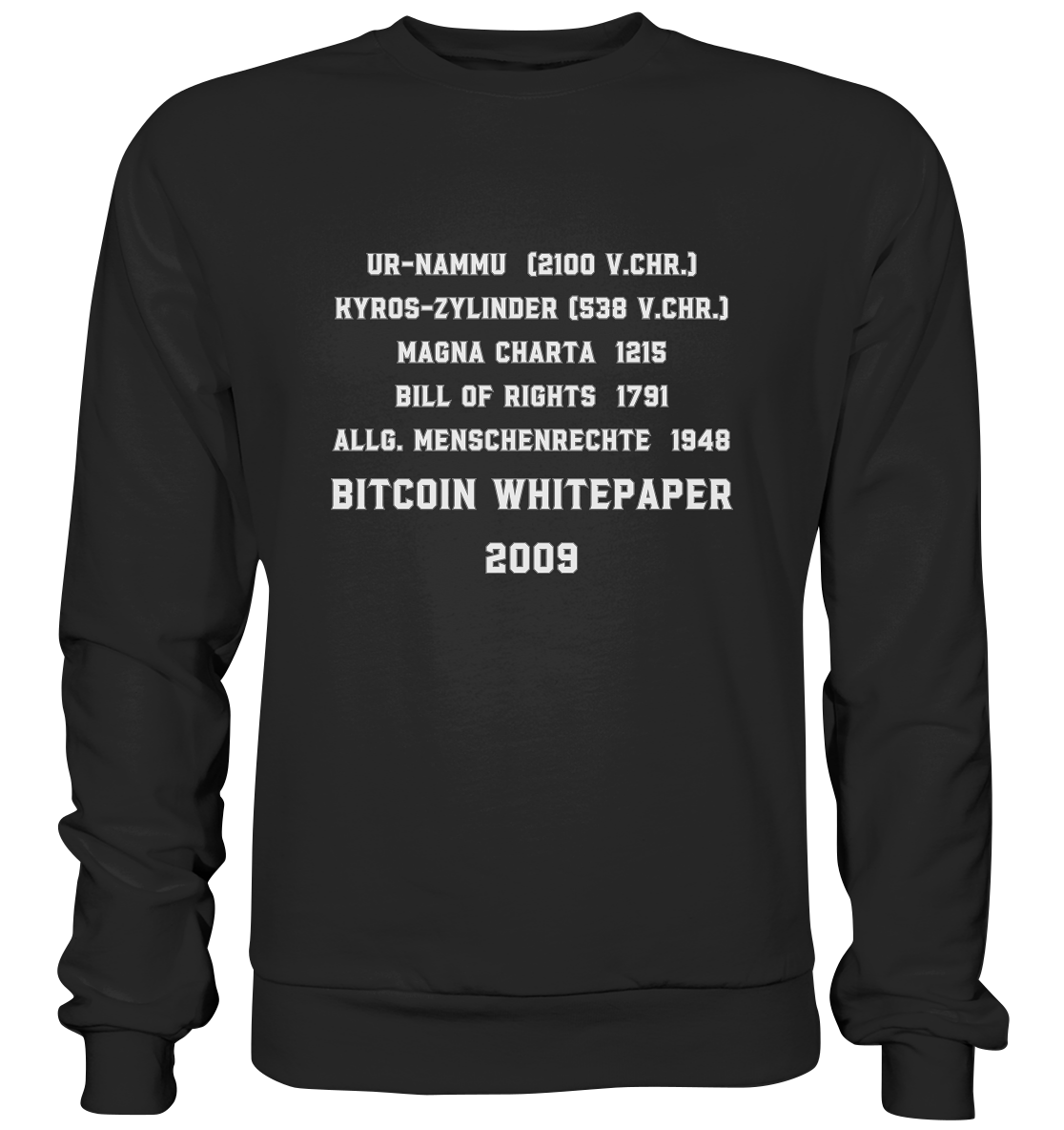 Wichtigste Dokumente der Welt bis zum BITCOIN Whitepaper (2009) - Premium Sweatshirt