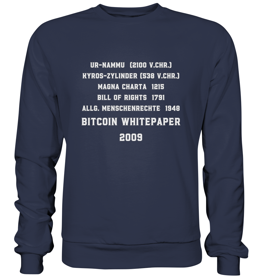 Wichtigste Dokumente der Welt bis zum BITCOIN Whitepaper (2009) - Premium Sweatshirt