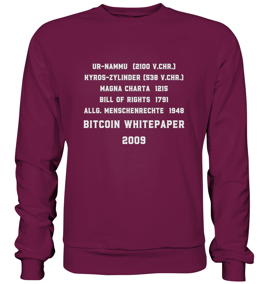 Wichtigste Dokumente der Welt bis zum BITCOIN Whitepaper (2009) - Premium Sweatshirt