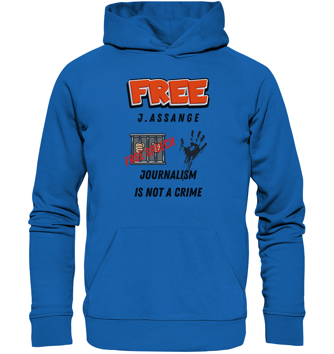 FREE J.ASSANGE - JOURNALISM IS NOT A CRIME, FREE SPEECH (2 GRAFIKEN)  - Premium Unisex Hoodie