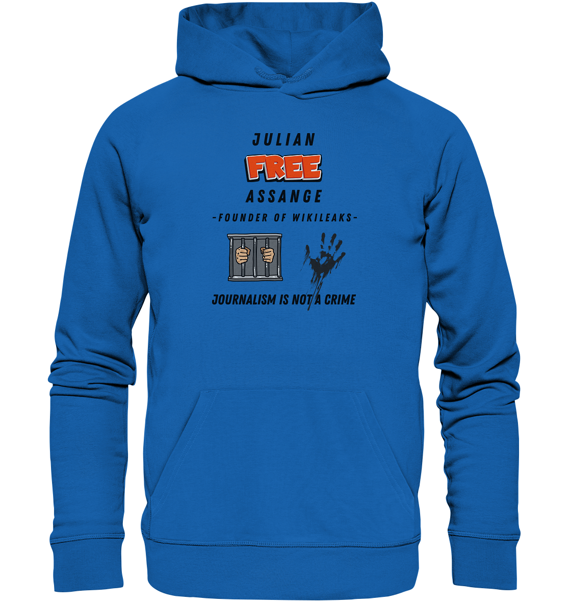 JULIAN FREE ASSANGE (little) - FOUNDER OF WIKILEAKS - JOURNALISM IS NOT A CRIME (2 GRAFIKEN) - Premium Unisex Hoodie