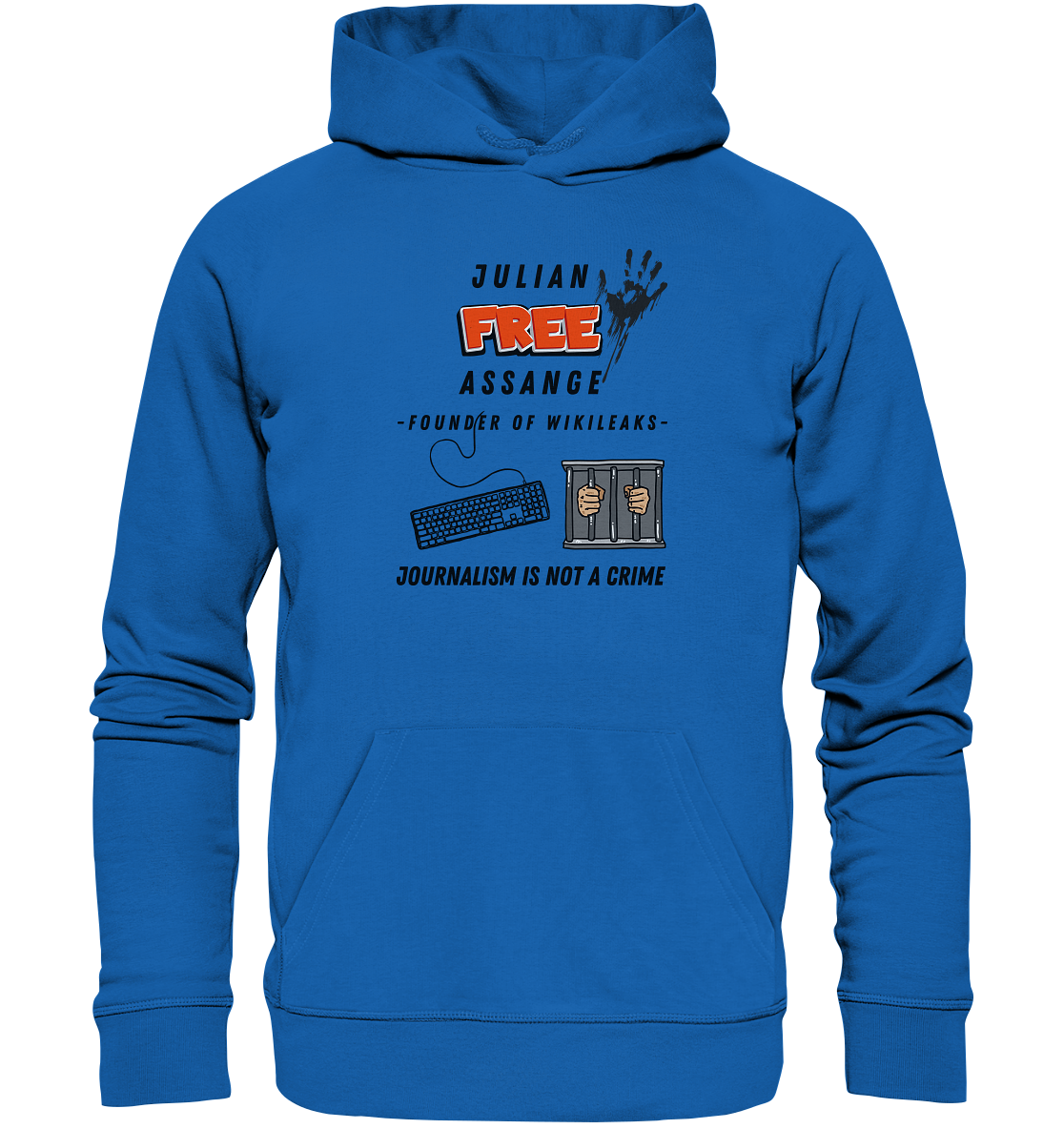 JULIAN FREE ASSANGE - FOUNDER OF WIKILEAKS - JOURNALISM IS NOT A CRIME (GRAFIKEN, Tastatur, Zelle, Hand))  - Premium Unisex Hoodie