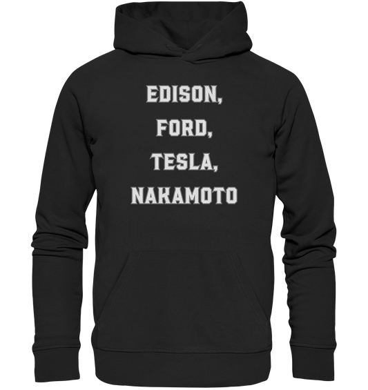 Erfinder: EDISON, FORD, TESLA, NAKAMOTO - Premium Unisex Hoodie