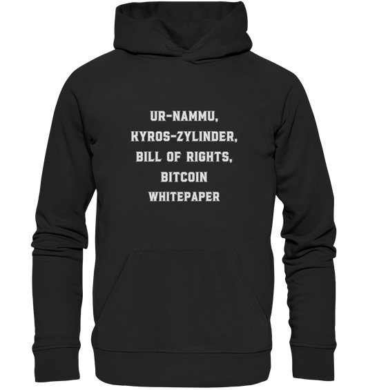 UR-NAMMU, KYROS-ZYLINDER, BILL OF RIGHTS, BITCOIN WHITEPAPER - Premium Unisex Hoodie