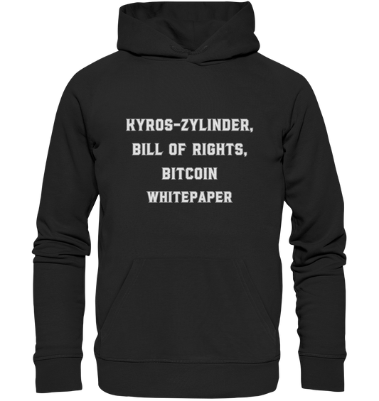 KYROS-ZYLINDER, BILL OF RIGHTS, BITCOIN WHITEPAPER - Premium Unisex Hoodie