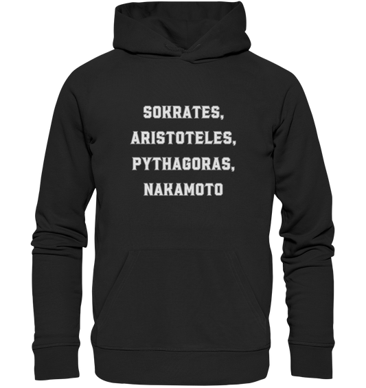 SOKRATES, ARISTOTELES, PHYTHAGORAS, NAKAMOTO  - Premium Unisex Hoodie