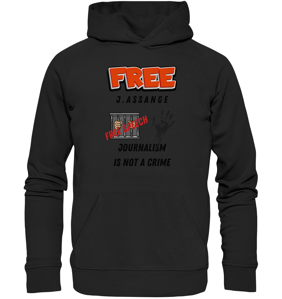 FREE J.ASSANGE - JOURNALISM IS NOT A CRIME, FREE SPEECH (2 GRAFIKEN)  - Premium Unisex Hoodie