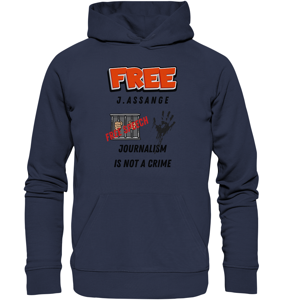 FREE J.ASSANGE - JOURNALISM IS NOT A CRIME, FREE SPEECH (2 GRAFIKEN)  - Premium Unisex Hoodie