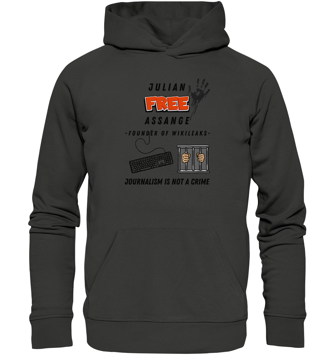 JULIAN FREE ASSANGE - FOUNDER OF WIKILEAKS - JOURNALISM IS NOT A CRIME (GRAFIKEN, Tastatur, Zelle, Hand))  - Premium Unisex Hoodie